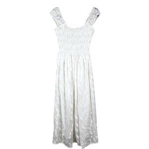NWT Karina Grimaldi Valerie Smocked Midi Dress In White Gold Women’s Small